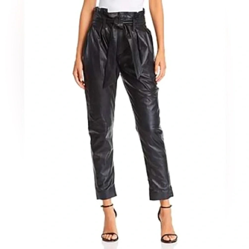 NWT Joie Adorabella B Caviar 100% Lamb Leather Belted Pants